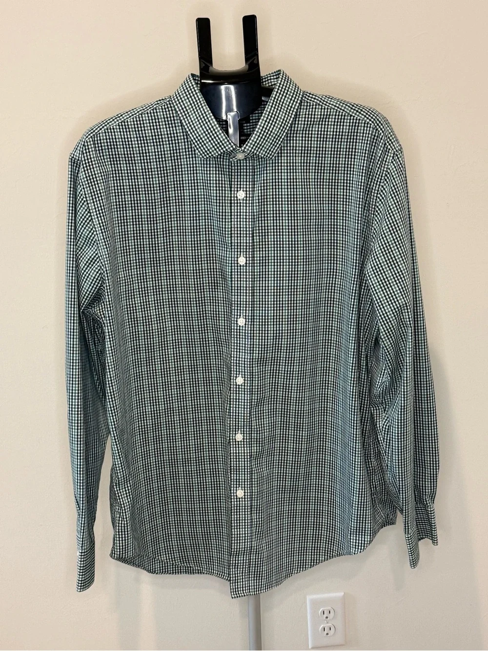 J.Crew Performance Slim Fit Green White Gingham Button Down Shirt XXL